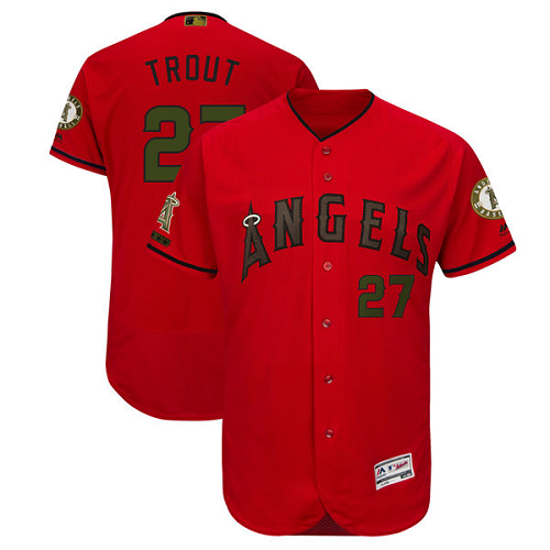 Men's Los Angeles Angels #27 Mike Trout Majestic Scarlet 2018 Memorial Day Collection Flex Base Player MLB Jersey