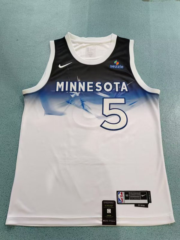 Men's #5 Anthony Edwards Minnesota Timberwolves White And Black City Edition Jersey