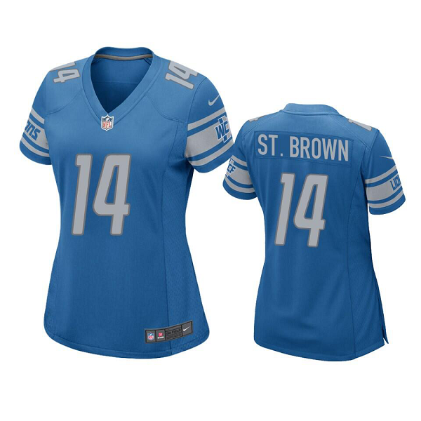 Women's Detroit Lions #14 Amon-Ra St. Brown Blue Game NFL Jersey