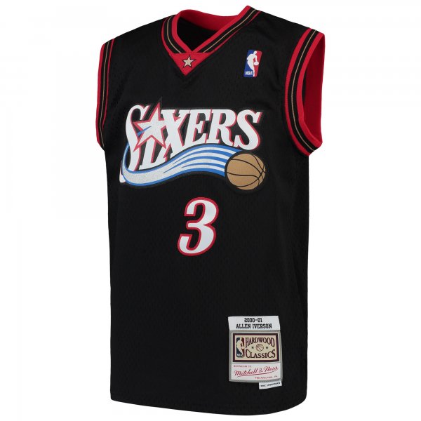 Youth Philadelphia 76ers Allen Iverson Mitchell & Ness Black Hardwood Classics Swingman Throwback Jersey