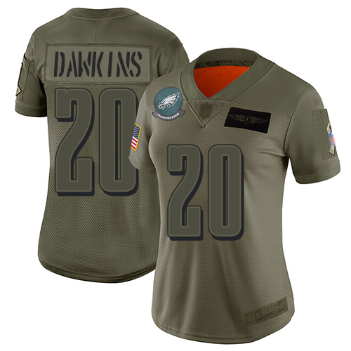 Women's Philadelphia Eagles #20 Brian Dawkins CamoStitched NFL Limited 2019 Salute to Service Jersey