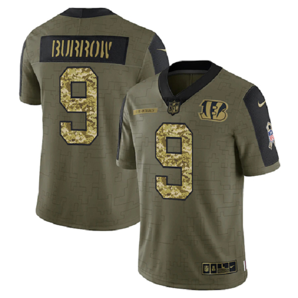 Cincinnati Bengals Joe Burrow Olive 2021 Salute To Service Limited Men's NFL Jersey