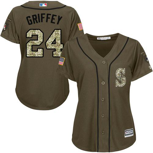 Seattle Mariners #24 Ken Griffey Green Salute to Service Women's Stitched MLB Jersey