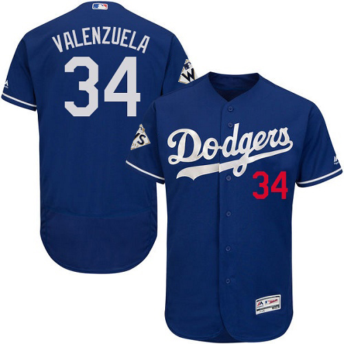 Los Angeles Dodgers #34 Fernando Valenzuela Blue Flexbase Collection 2017 World Series Bound Stitched MLB Jersey