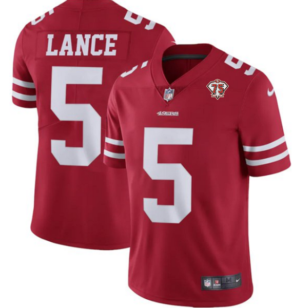 Men's San Francisco 49ers #5 Trey Lance 2021 NFL Draft Red 75th Anniversary Vapor Untouchable Stitched NFL Jersey