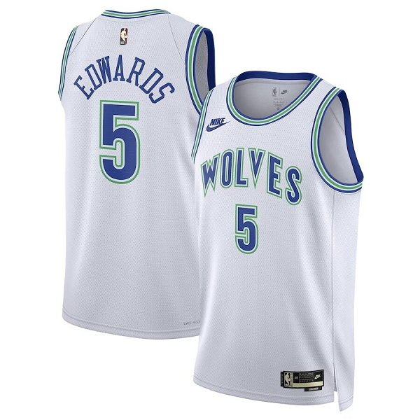 Unisex Nike #5 Anthony Edwards White Minnesota Timberwolves 2023/24 Swingman Classic Edition Jersey