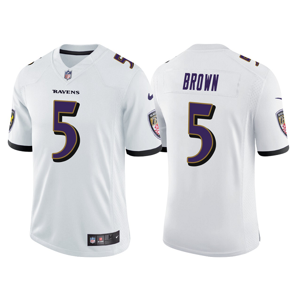 Men's Nike Baltimore Ravens #5 Marquise Brown White NFL Vapor Limited Jersey