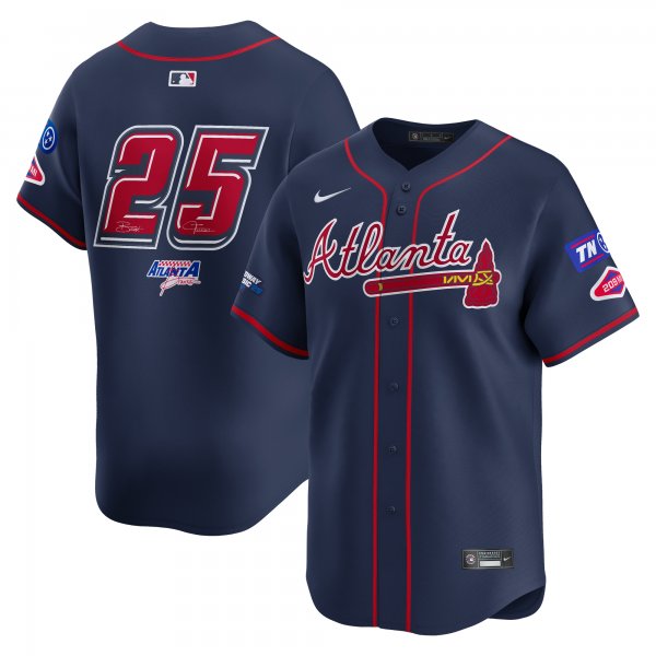 Men's Atlanta Braves #25 Nike Navy 2025 MLB Speedway Classic Alternate Limited Jersey