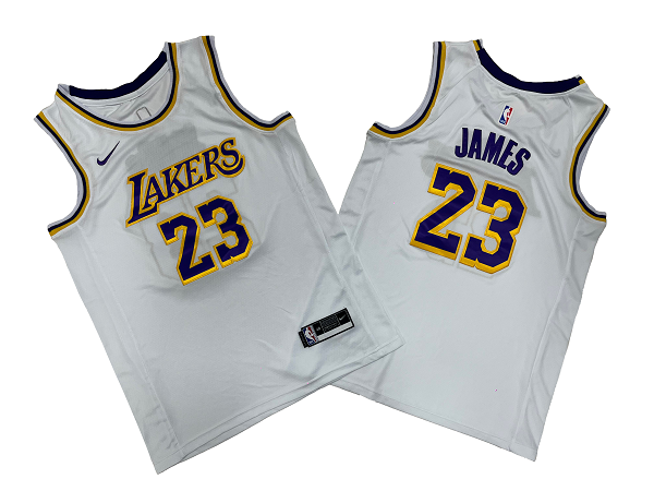 Men's Los Angeles Lakers #23 LeBron James White Mitchell and Ness Stitched NBA Jersey