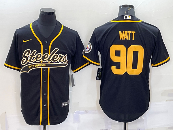 Men's Pittsburgh Steelers #90 T. J. Watt Black Stitched Baseball Cool Base Jersey