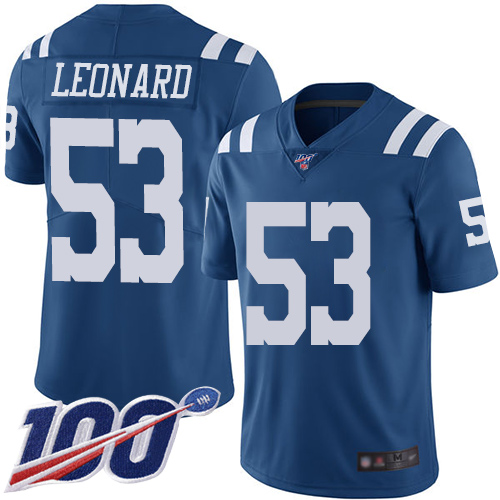 Indianapolis Colts #53 Darius Leonard Royal Blue Men's Stitched NFL Limited Rush 100th Season Jersey