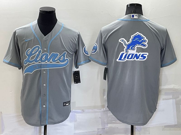 Men's Detroit Lions Blank Grey Stitched Baseball Cool Base Jersey