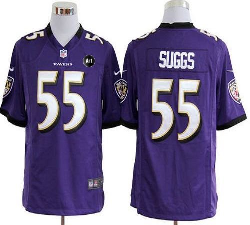 Nike Baltimore Ravens #55 Terrell Suggs Purple Team Color With Art Patch Men's Stitched NFL Game Jersey