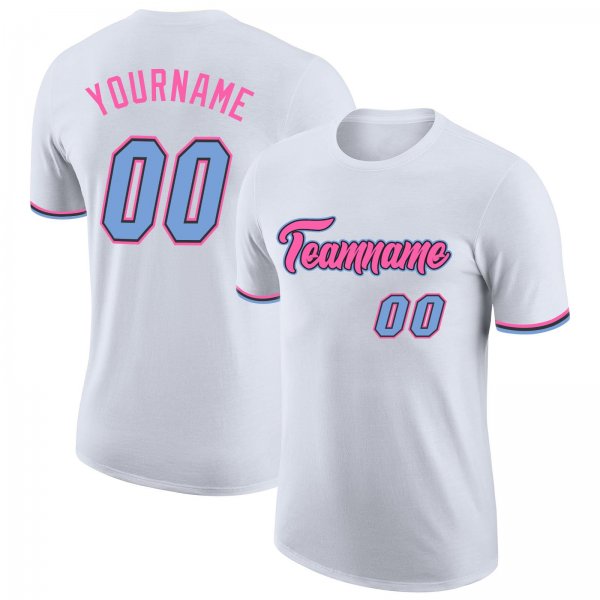 Men's Custom White Light Blue-Pink Performance T-Shirt