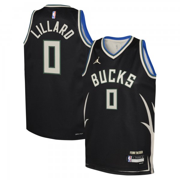 Youth Milwaukee Bucks Damian Lillard Jordan Brand Black Swingman Jersey - Statement Edition