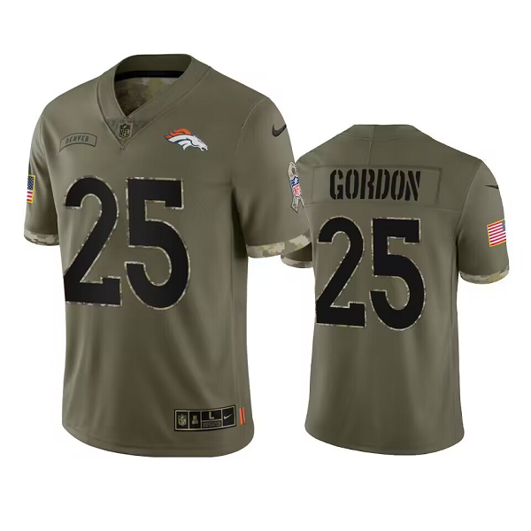 Men's Denver Broncos #25 Melvin Gordon Olive 2022 Salute To Service Nike Player Limited NFL Jersey