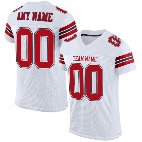 Men's Custom White Red-Navy Mesh Authentic Football Jersey