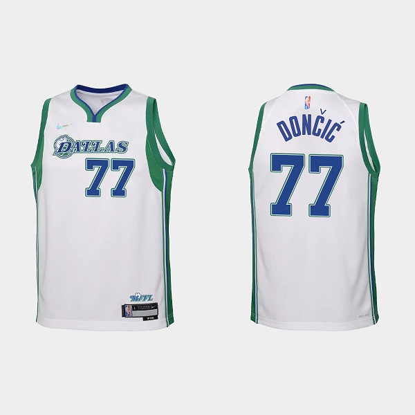 Youth Dallas Mavericks #77 Luka Doncic 2021-22 75th Anniversary City White NBA Jersey