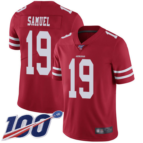 San Francisco 49ers #19 Deebo Samuel Red Team Color Men's Stitched NFL 100th Season Vapor Limited Jersey