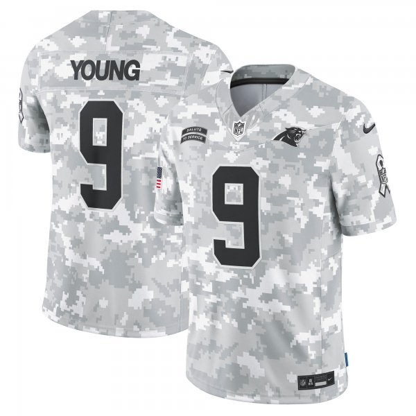 Men's Carolina Panthers #9 Bryce Young Nike Arctic Camo 2024 Salute to Service Limited Jersey