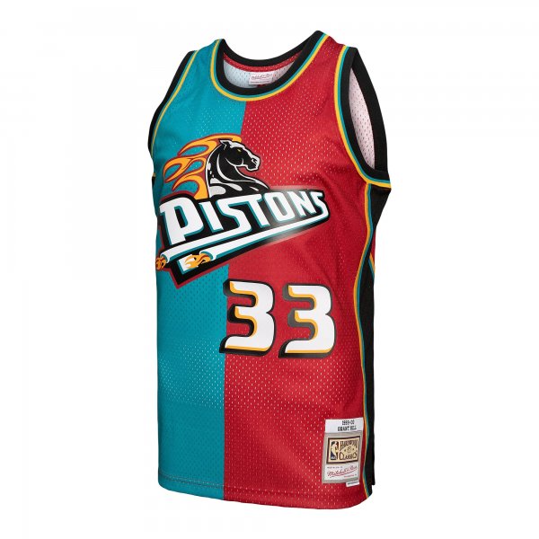 Men's Detroit Pistons Grant Hill Mitchell & Ness Teal/Red Hardwood Classics 1999/00 Split Swingman Jersey