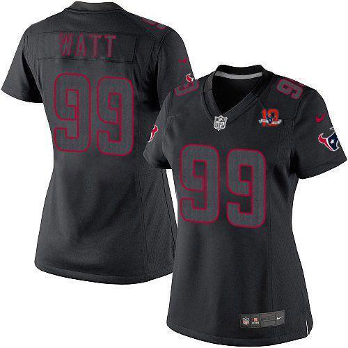 Nike Houston Texans #99 J.J. Watt Black Impact With 10TH Patch Women's Stitched NFL Limited Jersey