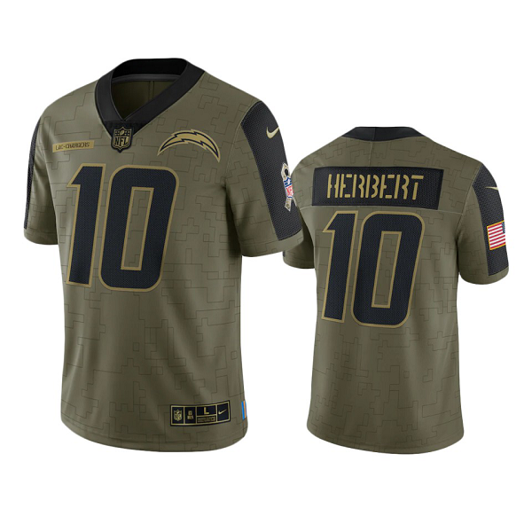 Los Angeles Chargers Justin Herbert Olive 2021 Salute To Service Limited Men's NFL Jersey