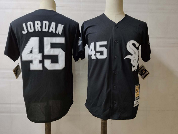 Men's Chicago White Sox #45 Michael Jordan Black Mitchell & Ness Throwback Jersey