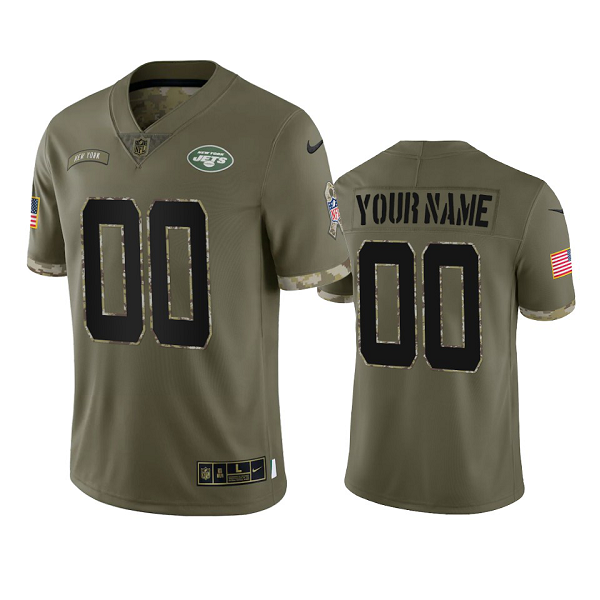 New York Jets Custom #00 Olive 2022 Salute To Service Limited Jersey