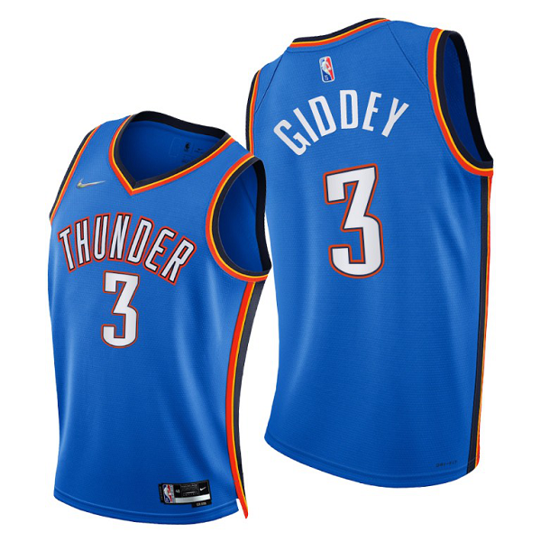 Men's Oklahoma City Thunder #3 Josh Giddey 2021-22 75th Diamond Anniversary Blue Icon Edition NBA Jersey