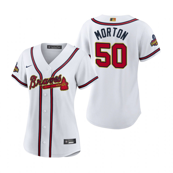 Women's #50 Charlie Morton Atlanta Braves White 2022 Gold Program MLB Jersey