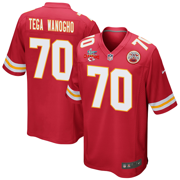 Prince Tega Wanogho #70 Kansas City Chiefs Super Bowl LVII Champions 3 Stars Men's Game Red NFL Jersey