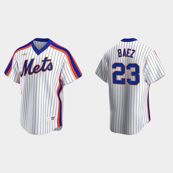 Men's #23 Javier Baez New York Mets Cooperstown Collection Home White Jersey