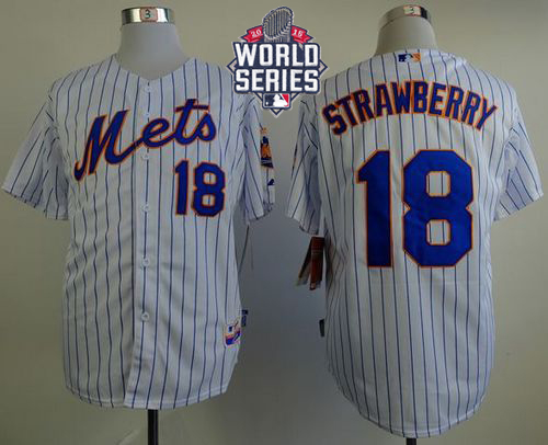 New York Mets #18 Darryl Strawberry White(Blue Strip) Home Cool Base W/2015 World Series Patch Stitched MLB Jersey