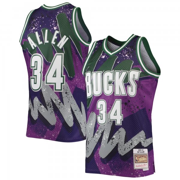 Men's Milwaukee Bucks Ray Allen Mitchell & Ness Purple Hardwood Classics 2000/01 Hyper Hoops Swingman Jersey