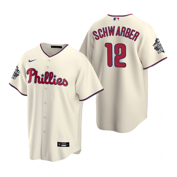 Men's Philadelphia Phillies Kyle Schwarber Cream 2022 World Series Cool Base Jersey