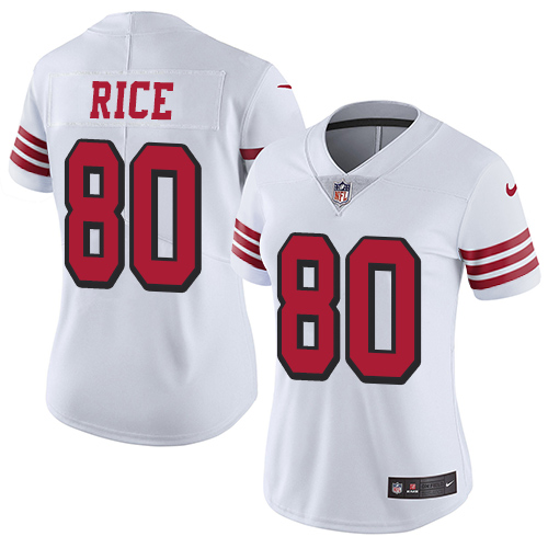 Nike San Francisco 49ers #80 Jerry Rice White Rush Women's Stitched NFL Vapor Untouchable Limited Jersey