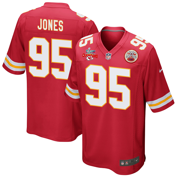 Chris Jones #95 Kansas City Chiefs Super Bowl LVII Champions 3 Stars Men's Game Red NFL Jersey