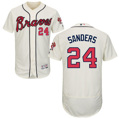 Atlanta Braves #24 Deion Sanders Cream Flexbase Collection Stitched MLB Jersey