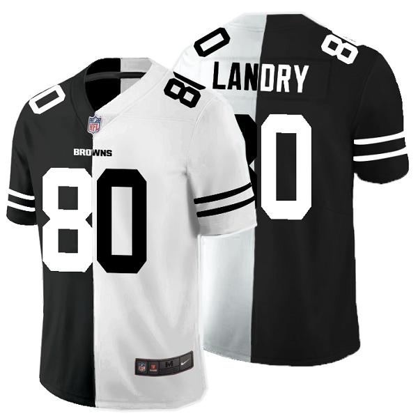 Men's Nike NFL Cleveland Browns #80 Jarvis Landry Black White Peaceful Coexisting Split 2020 Vapor Untouchable Stitched Limited Jersey