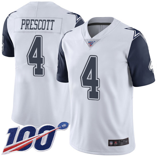 Dallas Cowboys #4 Dak Prescott White Men's Stitched NFL Limited Rush 100th Season Jersey