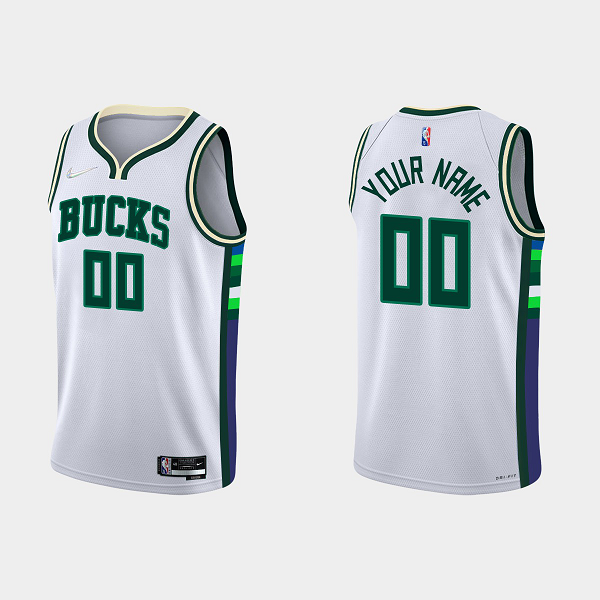 Men's Milwaukee Bucks #00 Custom 2021-22 75th Anniversary City White NBA Jersey