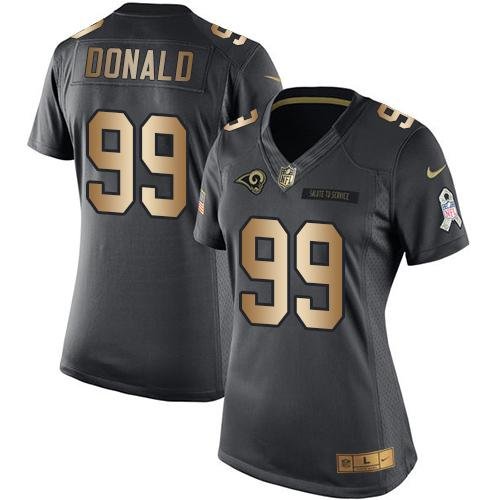 Nike Los Angeles Rams #99 Aaron Donald Black Women's Stitched NFL Limited Gold Salute to Service Jersey