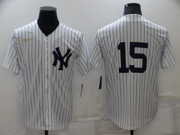 Men's Nike New York Yankees #15 Thurman Munson White Strip Throwback Cool Base MLB Stitched Jersey