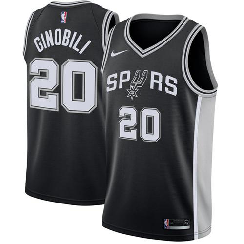 Men's Nike San Antonio Spurs #20 Manu Ginobili Black Swingman Icon Edition NBA Jersey