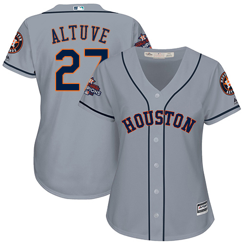 Houston Astros #27 Jose Altuve Grey Road 2017 World Series Champions Women's Stitched MLB Jersey