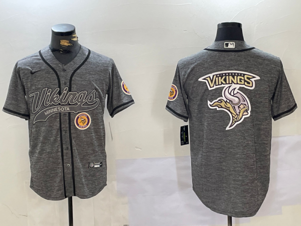 Men's Minnesota Vikings Blank Grey Cool Base Stitched Baseball Jersey