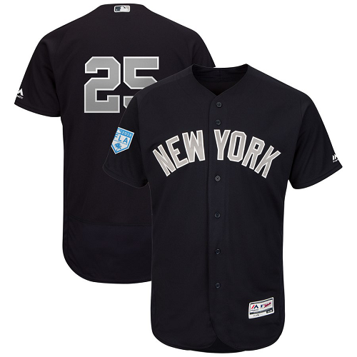 Men's New York Yankees #25 Gleyber Torres Majestic Navy Alternate 2019 Spring Training Flex Base Player MLB Jersey