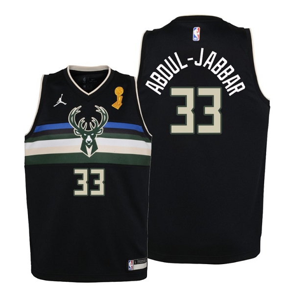 Youth Milwaukee Bucks #33 Kareem Abdul-Jabbar 2021 NBA Finals Champions Black Jersey