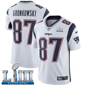 Men's Nike NFL New England Patriots #87 Rob Gronkowski Limited Road White Vapor Untouchable Super Bowl LIII Jersey